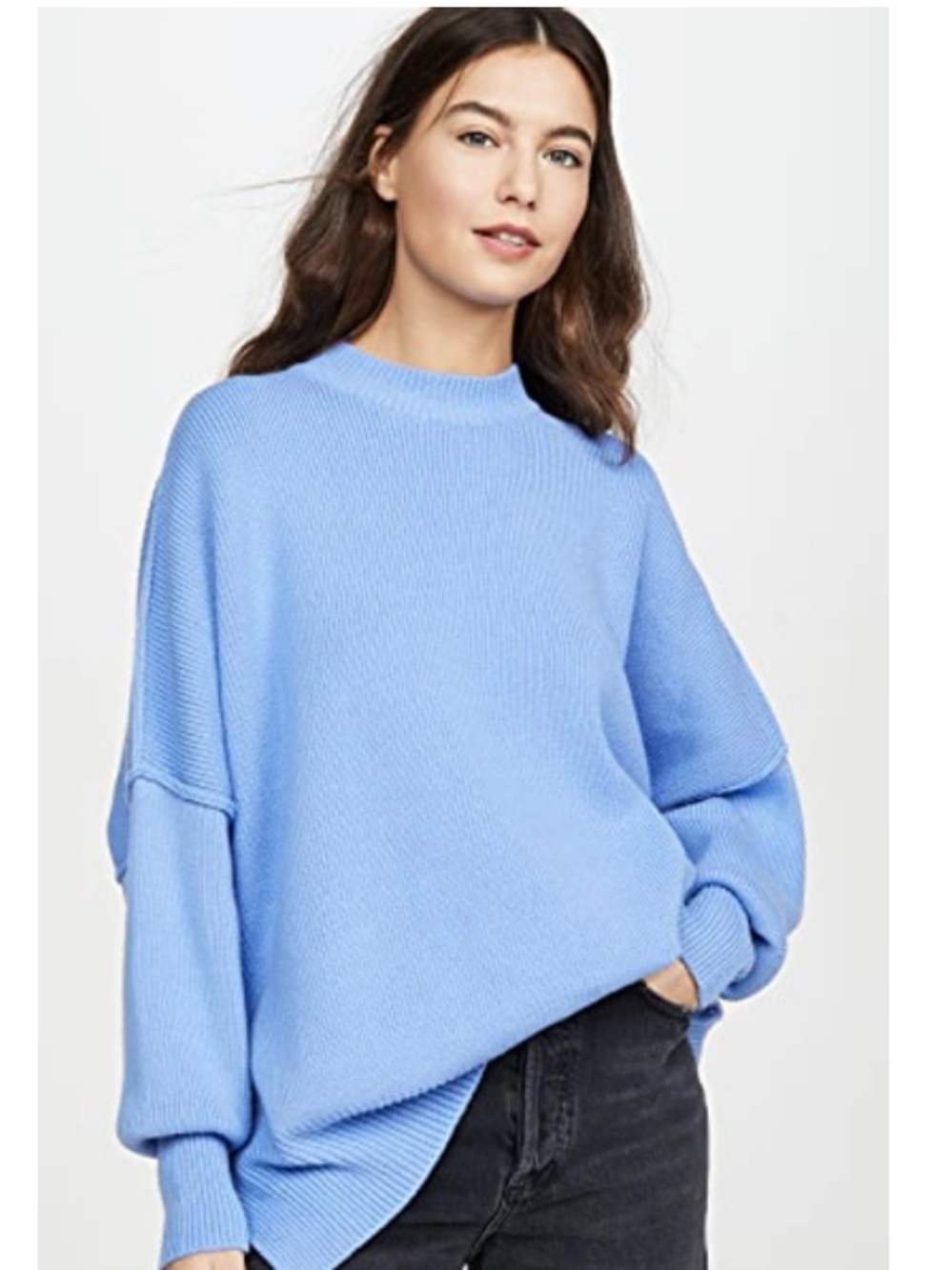 Free People Oversized Crew Sweater in Periwinkle